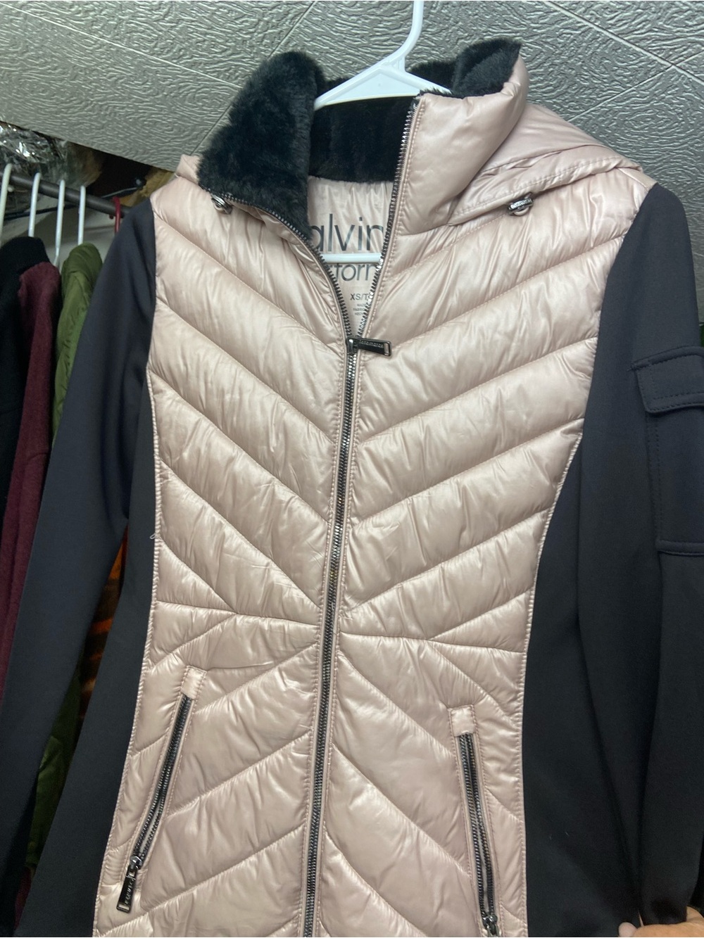 Calvin Klein Pink and Black Quilted Puffer Coat